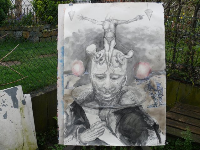 next step amtslausius will nicht das man an seinen schnullern suckelt_ 100 x 70 cm _ 25. april 2024 graphit und pigmente kl